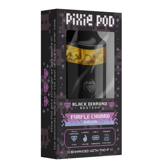 Pixie dust brand | Pixie pod 4g black diamond edition Purple Churro THCa + THCP 4ml Vape - pixie Pod | pixi pod 4g | pixie dust disposable Pixie dust brand | Pixie pod 4g black diamond edition Purple Churro THCa + THCP 4ml Vape - pixie Pod | pixi pod 4g | pixie dust disposable